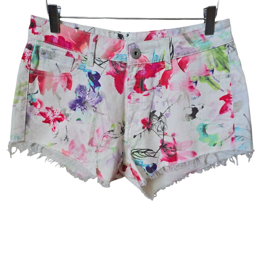 DL1961 Ivy High Rise Carnival Floral Watercolor Cut Off Denim Jean Shorts